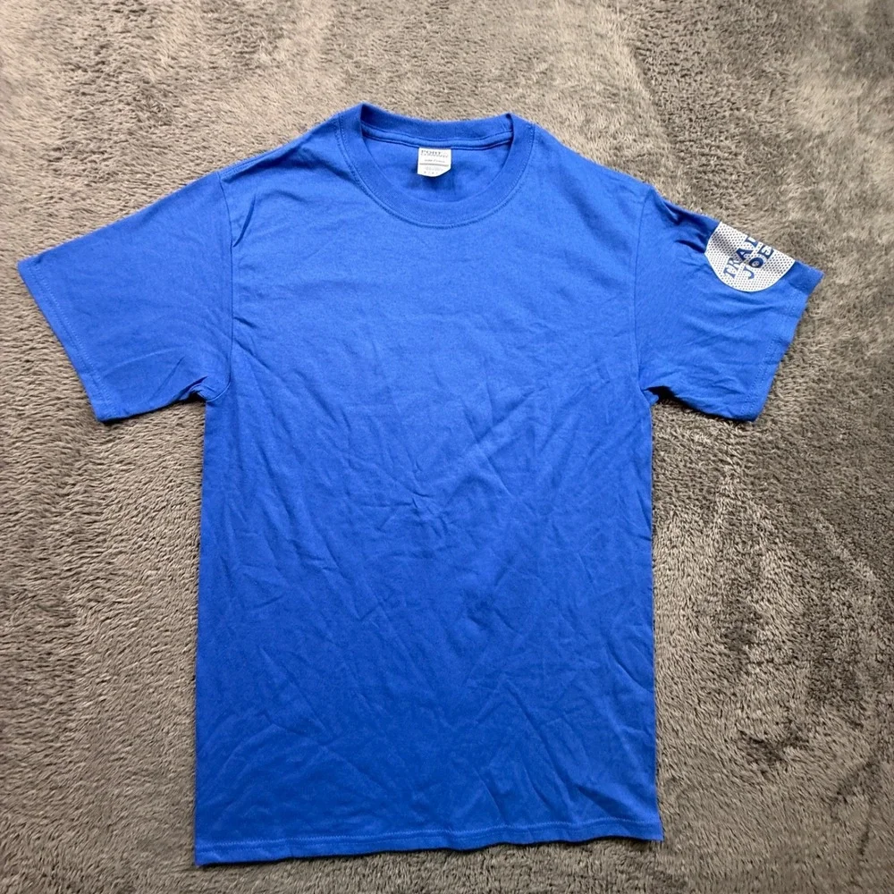 Trader Joe's Crew Employee Work Shirt NWOT Crew Neck Short Sleeve Uni S Blue